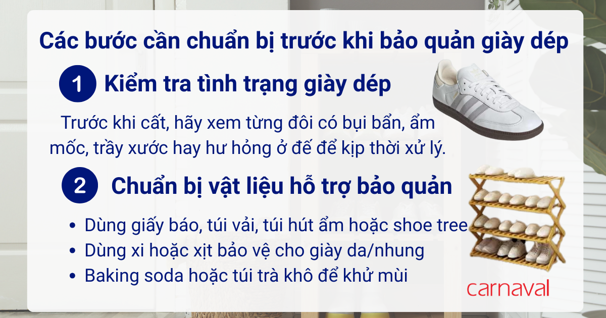 Các bước cần chuẩn bị trước khi bảo quản giày dép