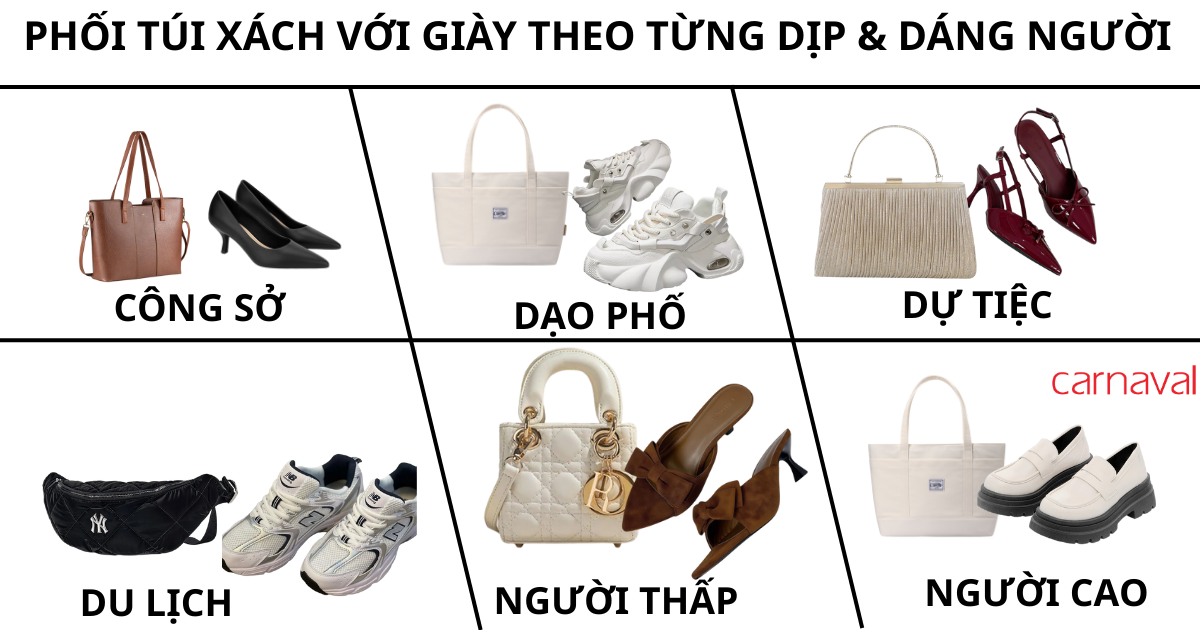 CÁCH PHỐI GIÀY VỚI TÚI THEO TỪNG DỊP