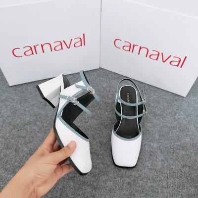 Giày cao gót mũi vuông Carnaval gót trụ vuông cao 5 cm thiết kế 2 quai độc đáo - ảnh 2