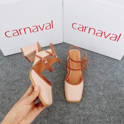 Giày cao gót mũi vuông Carnaval gót trụ vuông cao 5 cm thiết kế 2 quai độc đáo - ảnh 4