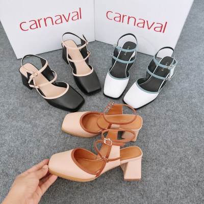 Giày cao gót mũi vuông Carnaval gót trụ vuông cao 5 cm thiết kế 2 quai độc đáo - ảnh 1
