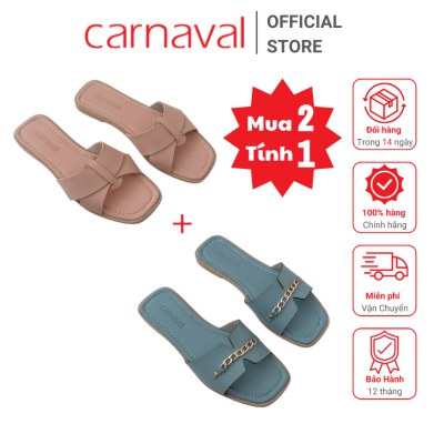 [Siêu Sale] Combo 2 Dép Nữ Đế Bệt Carnaval Quai Ngang Trang Trí Khoá Thời Trang Đơn Giản Thanh Lịch - VS48+VS49 - ảnh 1