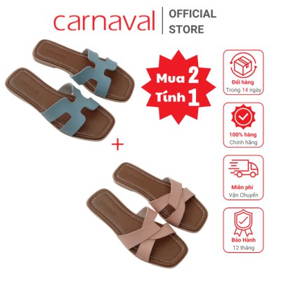 Carnaval - Combo 2 Dép Nữ Đế Bệt Carnaval Quai Ngang Chữ H Hiện Đại Sang Trọng Thanh Lịch - VS57+VS58 - ảnh 1