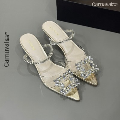 Dép Sục Nữ Cao Gót Carnaval Mũi Nhọn Đính Đá Sang Trọng Có Quai Ngang Gót Trụ Siêu Sang Chảnh - VS89 - ảnh 3