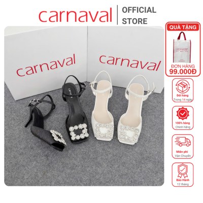 Giày Cao Gót Nữ Carnaval Gót Nhọn 7cm Mũi Vuông Trang Trí Hoa Lấp Lánh Siêu Phong Cách - VS99 - ảnh 1