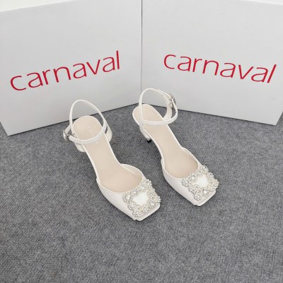 Giày Cao Gót Nữ Carnaval Gót Nhọn 7cm Mũi Vuông Trang Trí Hoa Lấp Lánh Siêu Phong Cách - VS99 - ảnh 3