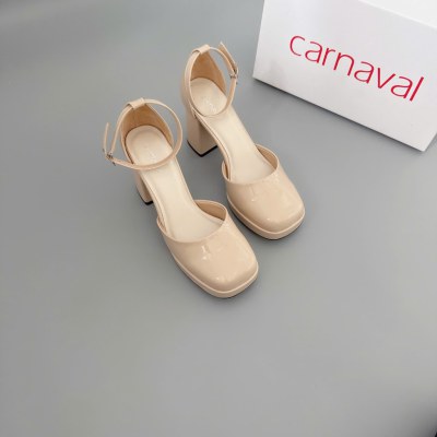 Giày Cao Gót Carnaval Quai Ngang Đế Vuông Cao 9cm Da Bóng Thiết Kế Thanh Lịch, Dễ Phối Đồ - VS115 - ảnh 6