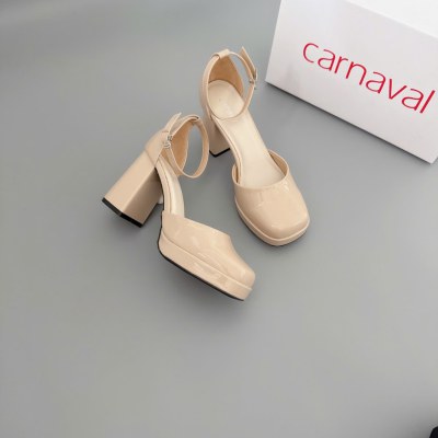Giày Cao Gót Carnaval Quai Ngang Đế Vuông Cao 9cm Da Bóng Thiết Kế Thanh Lịch, Dễ Phối Đồ - VS115 - ảnh 5