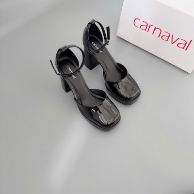 Giày Cao Gót Carnaval Quai Ngang Đế Vuông Cao 9cm Da Bóng Thiết Kế Thanh Lịch, Dễ Phối Đồ - VS115 - ảnh 3