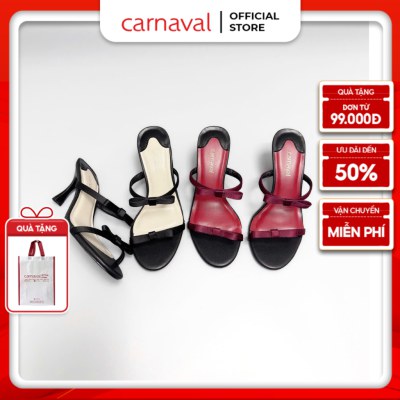 Dép Cao Gót 7cm Hai Quai Gắn Nơ Carnaval Đơn Giản Thanh Lịch - Phối Hai Màu Sang Trọng - VS111 - ảnh 1