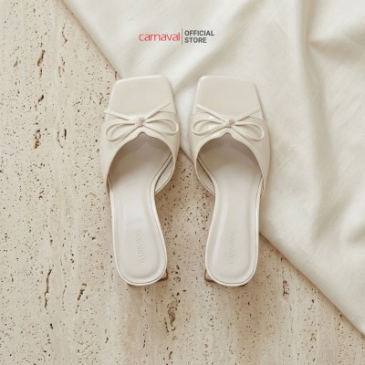 Dép Cao Gót Nữ Carnaval Mũi Vuông Đính Nơ, Guốc Gót Trụ 5cm Da Bóng Sang Trọng - VS200 - ảnh 2