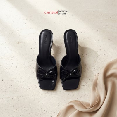 Dép Cao Gót Nữ Carnaval Mũi Vuông Đính Nơ, Guốc Gót Trụ 5cm Da Bóng Sang Trọng - VS200 - ảnh 5