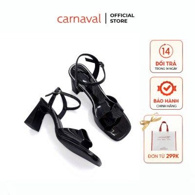 Sandal Nữ Cao Gót Vuông 7.5cm Carnaval Mũi Vuông Quai Ngang Gợn Sóng Thanh Lịch - VS153 - ảnh 1