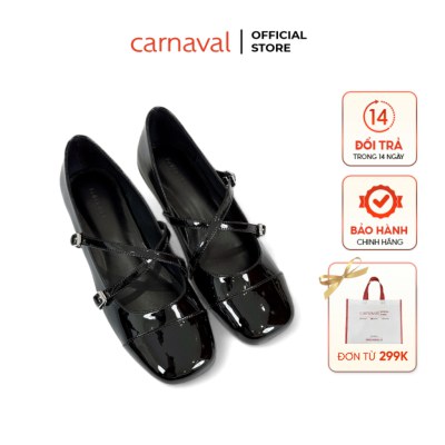 Giày Búp Bê Carnaval Nữ Mũi Vuông Da Bóng 2 Quai Cài Ngang Đế Bệt Kiểu Dáng Mary Jane - VS179 - ảnh 1