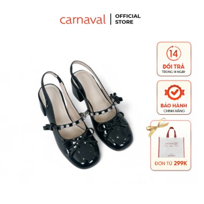 Giày Slingback Cao Gót Nữ 3,5cm Da Bóng – Quai Đá Nơ Xinh, Tôn Dáng Dự Tiệc - VS189 - ảnh 1
