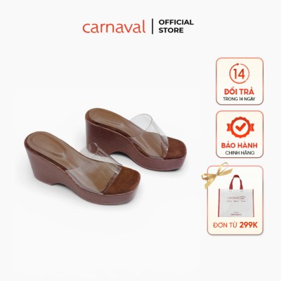 Dép Đế Xuồng Nữ Vân Gỗ Quai Mica Trong Carnaval Cao 9cm Lót Nỉ - Đi Chơi Đi Biển Siêu Xinh - VS198 - ảnh 1