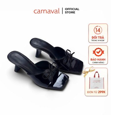 Dép Cao Gót Nữ Carnaval Mũi Vuông Đính Nơ, Guốc Gót Trụ 5cm Da Bóng Sang Trọng - VS200 - ảnh 1
