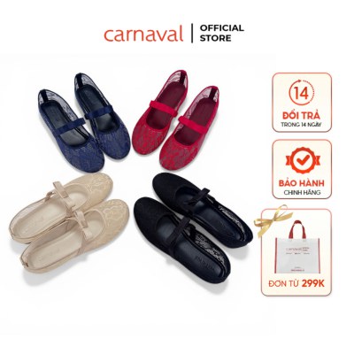 Giày Búp Bê Nữ Ren Hoa Carnaval, Mary Jane Quai Ngang Đính Nơ Phong Cách Tiểu Thư - VS201 - ảnh 1
