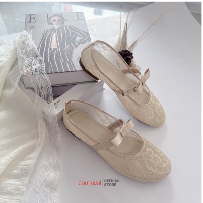 Giày Búp Bê Nữ Ren Hoa Carnaval, Mary Jane Quai Ngang Đính Nơ Phong Cách Tiểu Thư - VS201 - ảnh 2