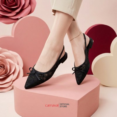 Giày Nữ Carnaval Slingback Ren Hoa Mũi Nhọn Đính Nơ, Giày Bệt Nữ Thanh Lịch - VS202 - ảnh 9