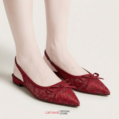 Giày Nữ Carnaval Slingback Ren Hoa Mũi Nhọn Đính Nơ, Giày Bệt Nữ Thanh Lịch - VS202 - ảnh 4
