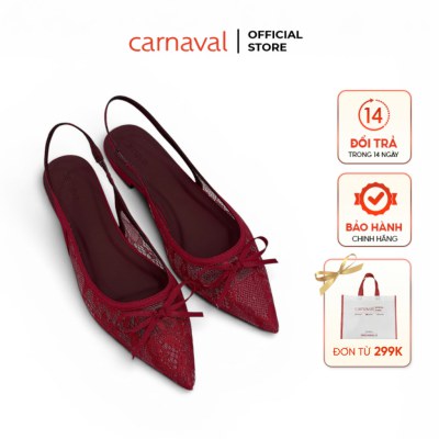Giày Nữ Carnaval Slingback Ren Hoa Mũi Nhọn Đính Nơ, Giày Bệt Nữ Thanh Lịch - VS202 - ảnh 1