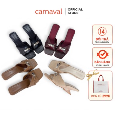 Dép Cao Gót Nữ Carnaval Mũi Vuông Khóa Kim Loại Gót Cao 5cm, Guốc Nữ Sang Trọng Dễ Phối - VS203 - ảnh 1