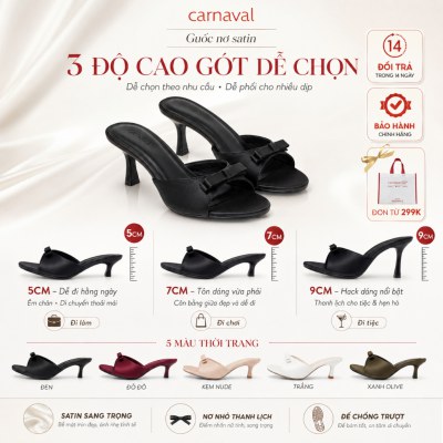 Dép Cao Gót Nữ Carnaval Gót Cao 7cm - 9cm Siêu Tôn Dáng Quai Ngang Trang Trí Nơ Siêu Xinh - VS91 - ảnh 2