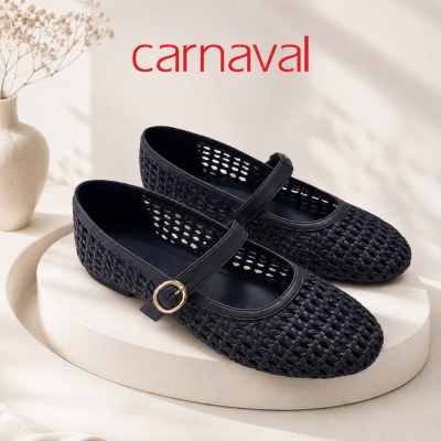 Giày Búp Bê Nữ Carnaval Đan Mây Quai Ngang Khóa Tròn, Giày Bệt Nữ Thanh Lịch Vintage - VS204 - ảnh 6