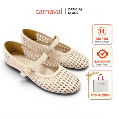 Giày Búp Bê Nữ Carnaval Đan Mây Quai Ngang Khóa Tròn, Giày Bệt Nữ Thanh Lịch Vintage - VS204