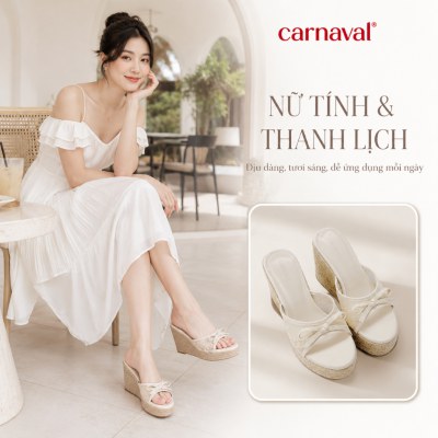 Dép Nữ Đế Xuồng Bọc Cói Carnaval Ren Lưới Đính Nơ, Gót Cao 11cm Dịu Dàng Sang Trọng - VS206 - ảnh 8