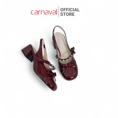 Giày Slingback Cao Gót Nữ 3,5cm Da Bóng – Quai Đá Nơ Xinh, Tôn Dáng Dự Tiệc - VS189 - ảnh 2