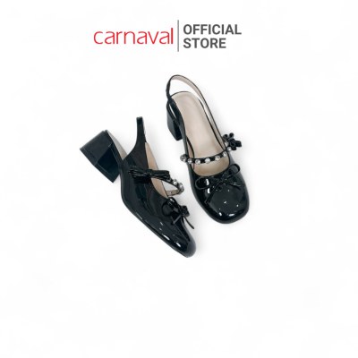 Giày Slingback Cao Gót Nữ 3,5cm Da Bóng – Quai Đá Nơ Xinh, Tôn Dáng Dự Tiệc - VS189 - ảnh 4