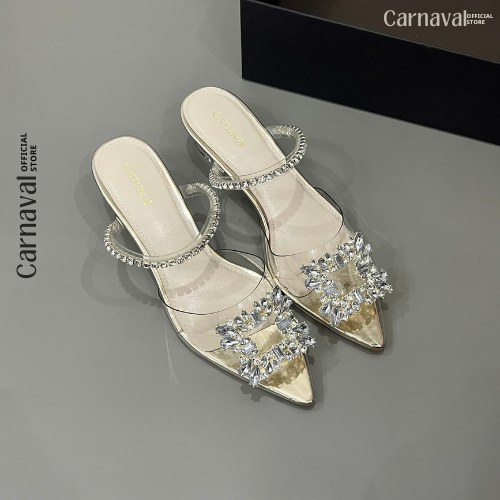 Dép Sục Nữ Cao Gót Carnaval Mũi Nhọn Đính Đá Sang Trọng Có Quai Ngang Gót Trụ Siêu Sang Chảnh - VS89 — giày/túi nữ chính hãng Carnaval
