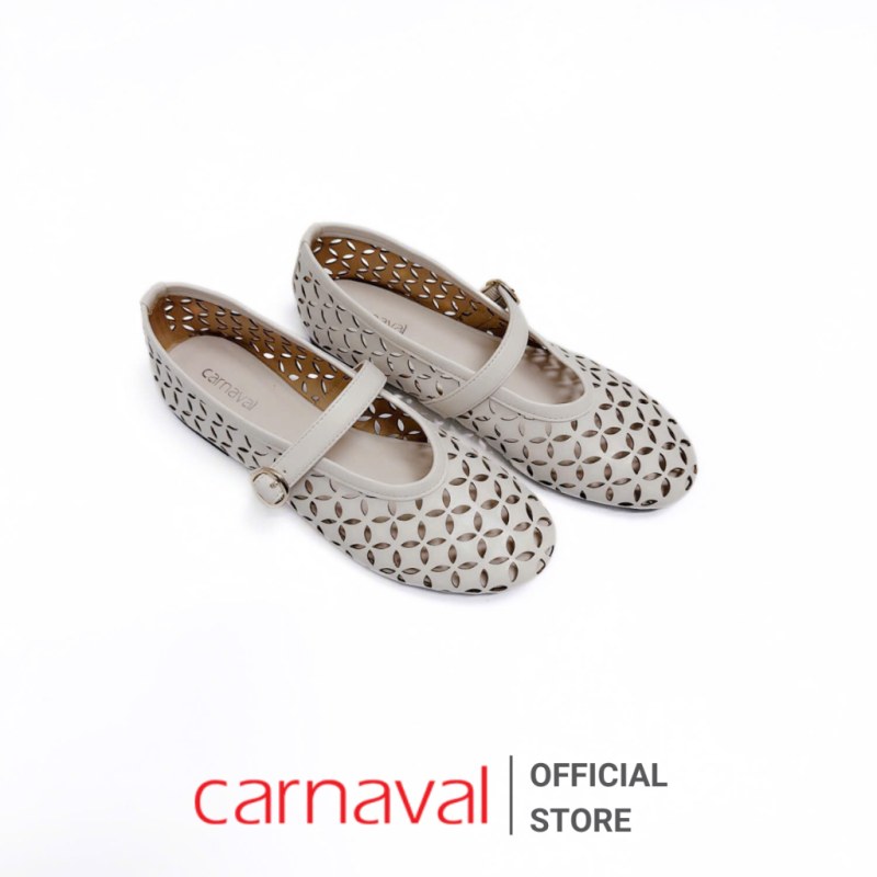 Giày Búp Bê Nữ Đế Bệt Quai Ngang Da Đục Lỗ Thoáng Khí, Phong Cách Vintage Carnaval - VS132 — giày/túi nữ chính hãng Carnaval