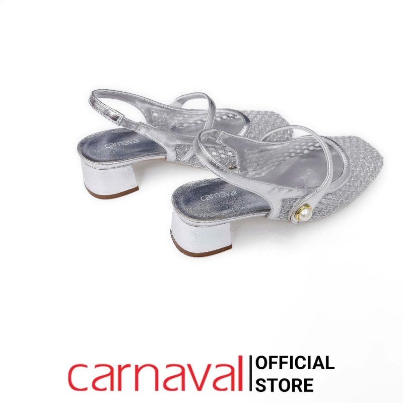Giày Sandal Bít Mũi Nữ Carnaval Lưới Phối Quai Ngang Đính Ngọc Gót Vuông 4cm Sang Trọng - VS161 — giày/túi nữ chính hãng Carnaval