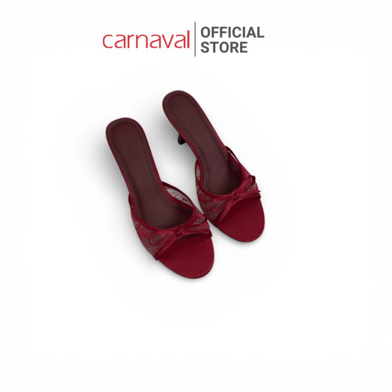 Dép Cao Gót Nữ Carnaval Cao 7cm Quai Ren Xuyên Thấu Đính Nơ, Style Nữ Tính Sang Trọng - VS197 — giày/túi nữ chính hãng Carnaval