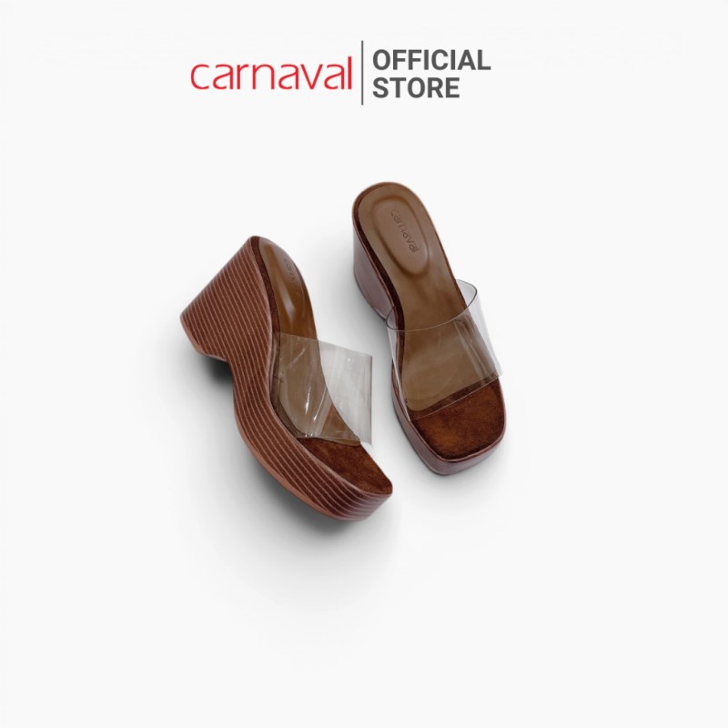 Dép Đế Xuồng Nữ Vân Gỗ Quai Mica Trong Carnaval Cao 9cm Lót Nỉ - Đi Chơi Đi Biển Siêu Xinh - VS198 — giày/túi nữ chính hãng Carnaval