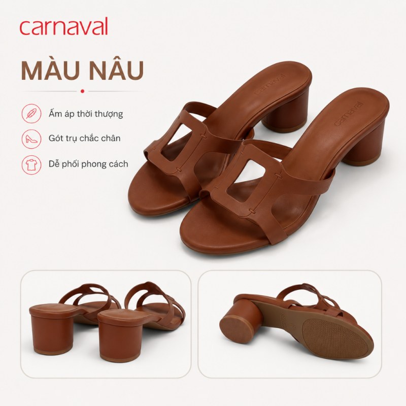 Dép Cao Gót Nữ Carnaval Quai Ngang Vuông, Gót Trụ Tròn 4cm Thanh Lịch Dễ Phối Đồ - VS211 — giày/túi nữ chính hãng Carnaval