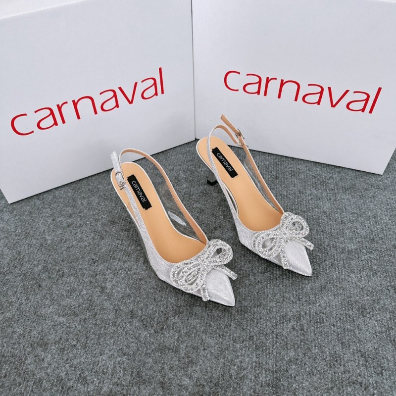 Giày Cao Gót Nữ Carnaval 7cm - Mũi Nhọn Sang Trọng, Thiết Kế Slingback Khuyết Eo, Gắn Nơ Lấp Lánh - VS29 — giày/túi nữ chính hãng Carnaval