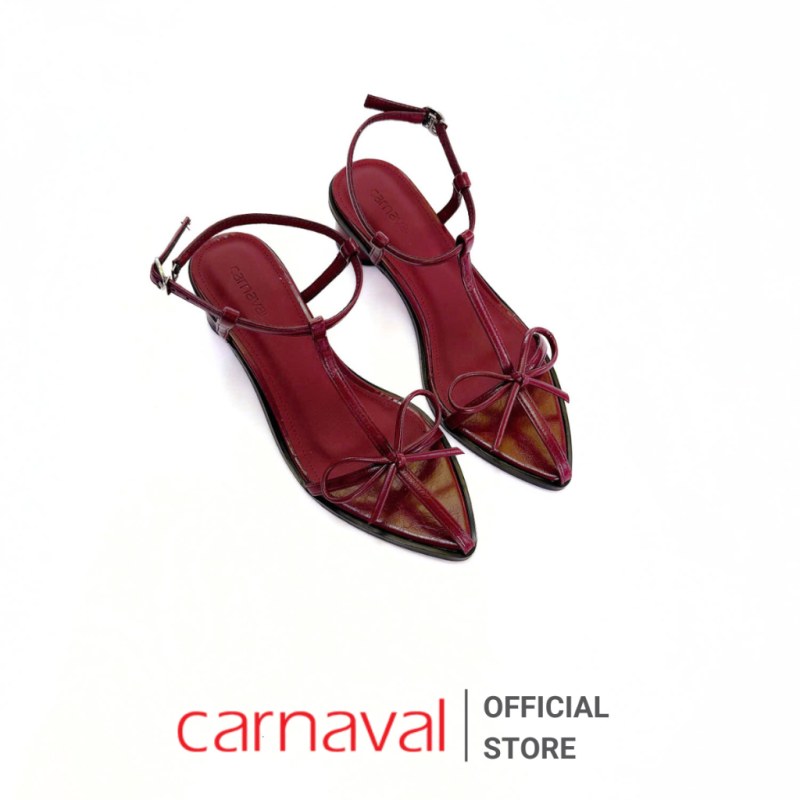 Sandal Quai Mảnh Nữ Mũi Nhọn Đính Nơ Carnaval Kiểu Dáng Sang Trọng, Gót Tròn 3cm - VS138 — giày/túi nữ chính hãng Carnaval