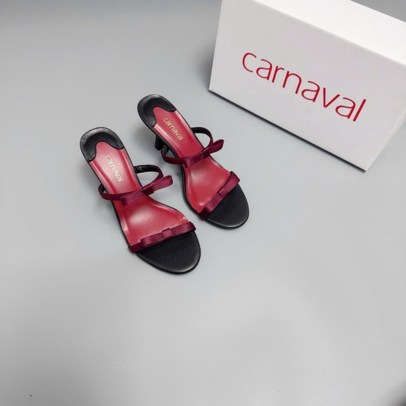 Dép Cao Gót 7cm Hai Quai Gắn Nơ Carnaval Đơn Giản Thanh Lịch - Phối Hai Màu Sang Trọng - VS111 — giày/túi nữ chính hãng Carnaval