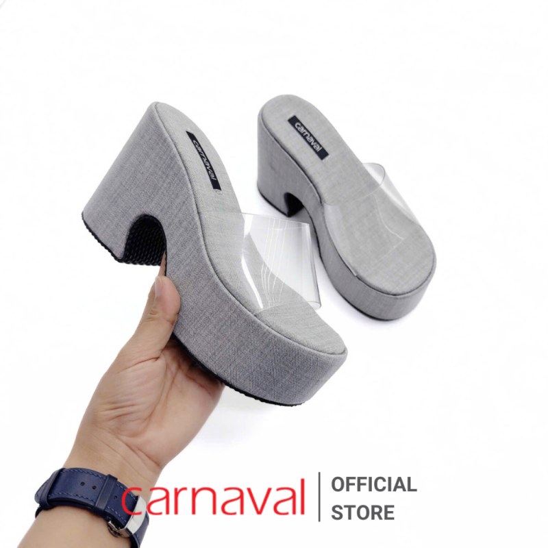 Dép Xuồng Nữ Bọc Vải Gót Cách Điệu Carnaval Hiện Đại Cao 10cm Quai Mika Trong Suốt - VS144 — giày/túi nữ chính hãng Carnaval