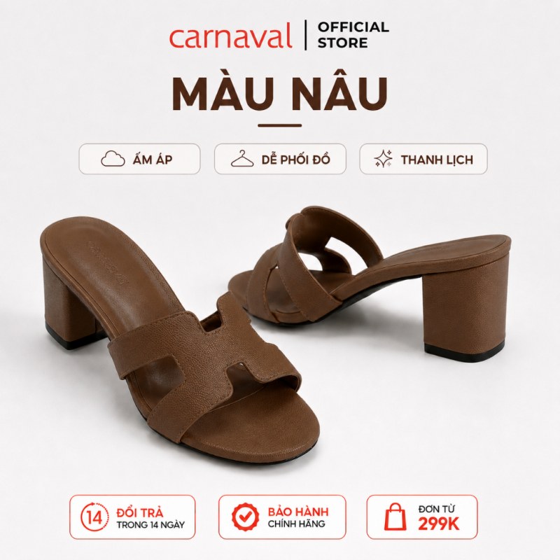 Dép Nữ Cao Gót Thời Trang Carnaval Quai Chữ H Hiện Đại Gót Vuông Cao 5 phân - VS23 — giày/túi nữ chính hãng Carnaval