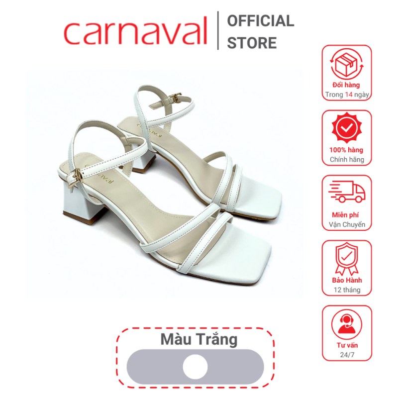 Giày sandal nữ cao gót Carnaval đế vuông cao 5p, mũi vuông quai ngang da cao cấp tỏa sáng phong cách - VS26 — giày/túi nữ chính hãng Carnaval