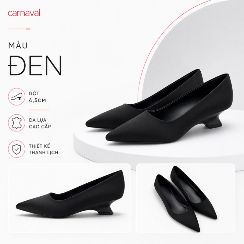 Giày Cao Gót Nữ Carnaval Mũi Nhọn Da Lụa Cao Cấp, Gót 4,5cm Êm Chân Đi Làm Đi Tiệc - VS220 — giày/túi nữ chính hãng Carnaval