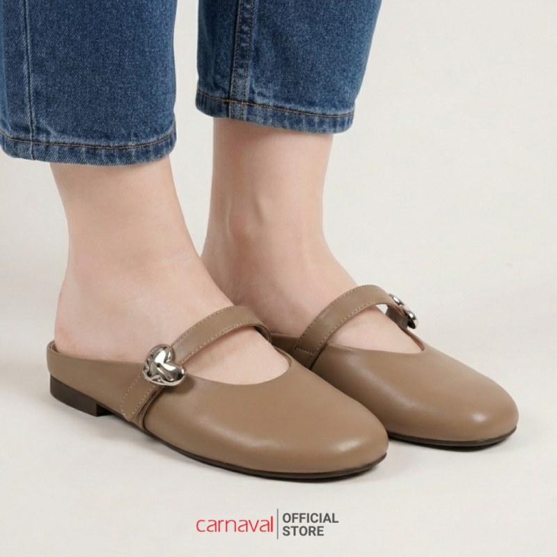 Dép Sục Nữ Carnaval Bít Mũi Quai Ngang Khóa Kim Loại, Dép Mule Nữ Đế Thấp Thanh Lịch - VS199 — giày/túi nữ chính hãng Carnaval