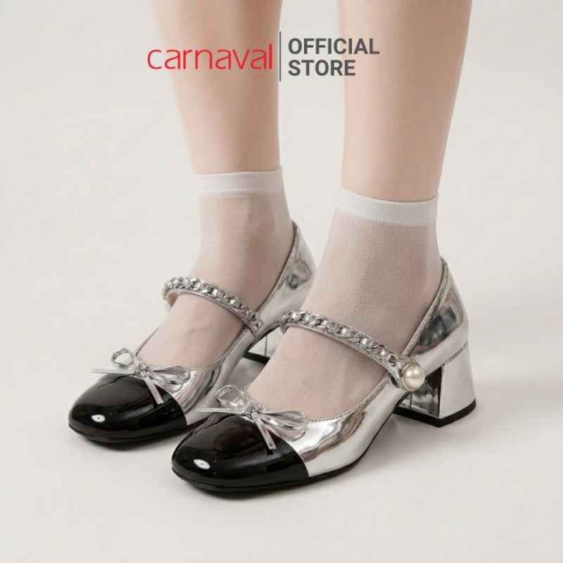 Giày Nữ Cao Gót 5cm Kiểu Dáng Búp Bê Trang Trí Nơ, Quai Gài Đính Ngọc Trai Carnaval Siểu Xinh - VS83 — giày/túi nữ chính hãng Carnaval