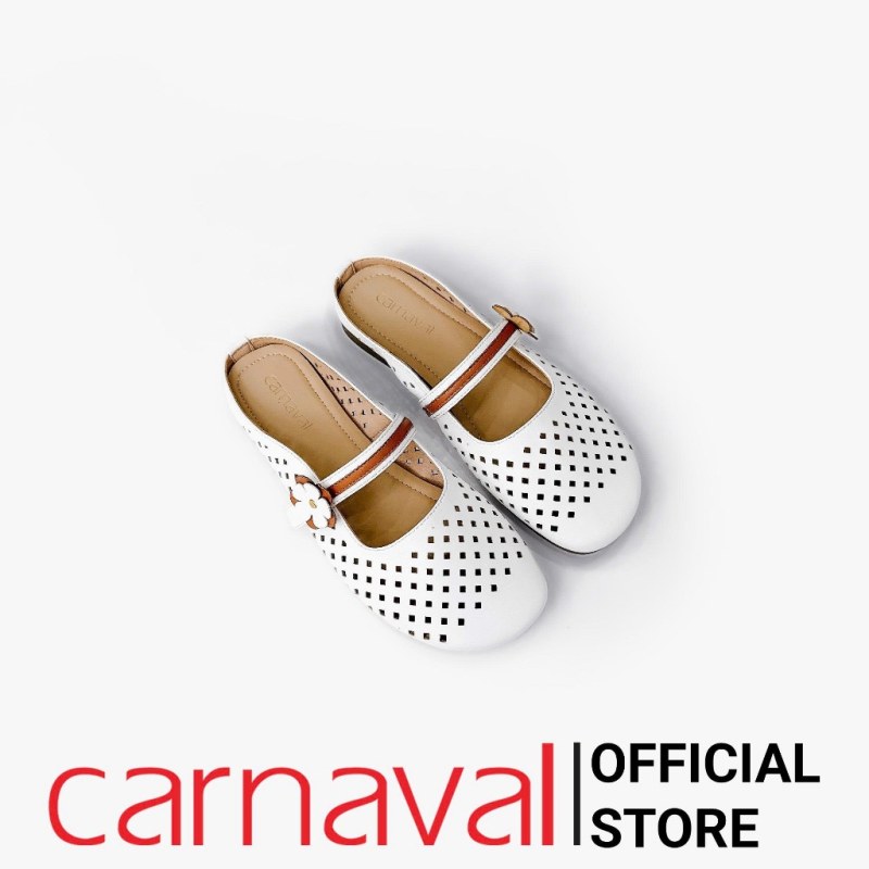 Dép Sục Nữ Carnaval Đục Lỗ Hoa Cài Quai Ngang Đế Bệt Êm Chân - Phong Cách Vintage - VS175 — giày/túi nữ chính hãng Carnaval