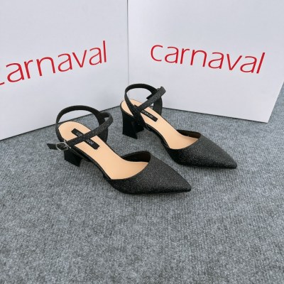 Giày cao gót bít mũi nhọn Carnaval gót vuông cao 5 phân mạ kim tuyến siêu sang - VS27 - ảnh 3